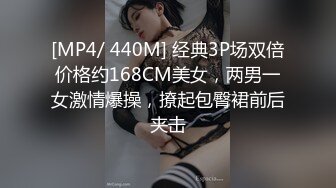 [MP4/ 440M] 经典3P场双倍价格约168CM美女，两男一女激情爆操，撩起包臀裙前后夹击